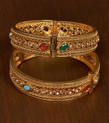 Stone Embellished Copper Made Gheru Adjustable Bangles BD462 1