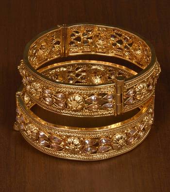 Stone Embellished Copper Made Gheru Adjustable Bangles BD463 1