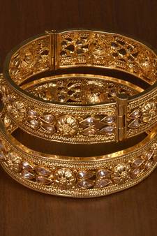 Stone Embellished Copper Made Gheru Adjustable Bangles BD463
