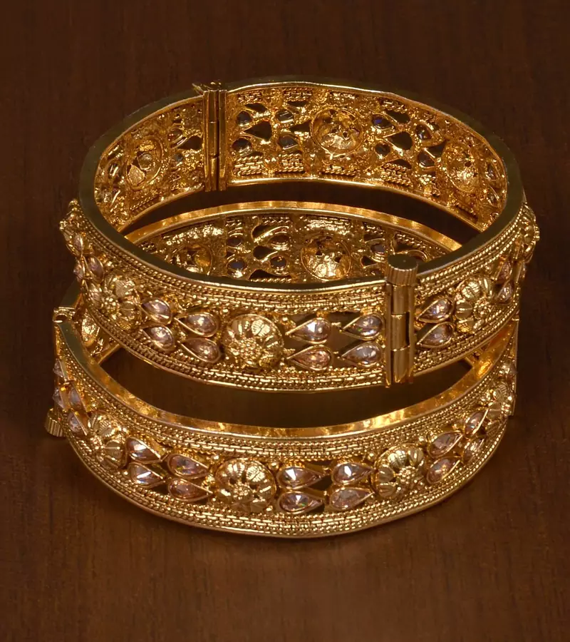 Stone Embellished Copper Made Gheru Adjustable Bangles BD463