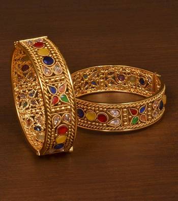Stone Embellished Copper Made Gheru Adjustable Bangles BD464 1