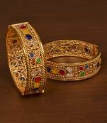 Stone Embellished Copper Made Gheru Adjustable Bangles BD464