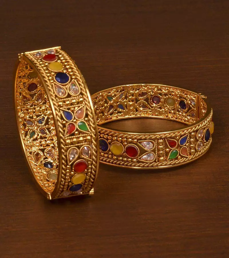 Stone Embellished Copper Made Gheru Adjustable Bangles BD464