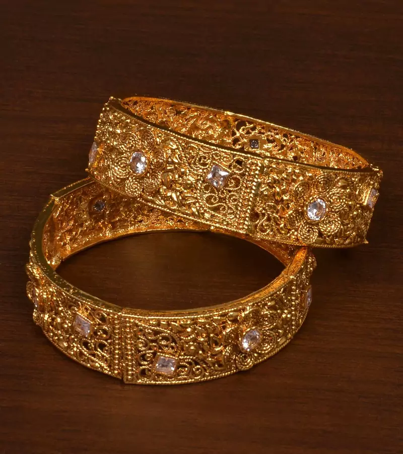 Stone Embellished Copper Made Gheru Bangles BD465