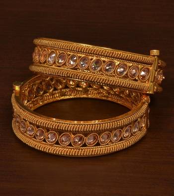 Stone Embellished Copper Made Gheru Adjustable Bangles BD466 1
