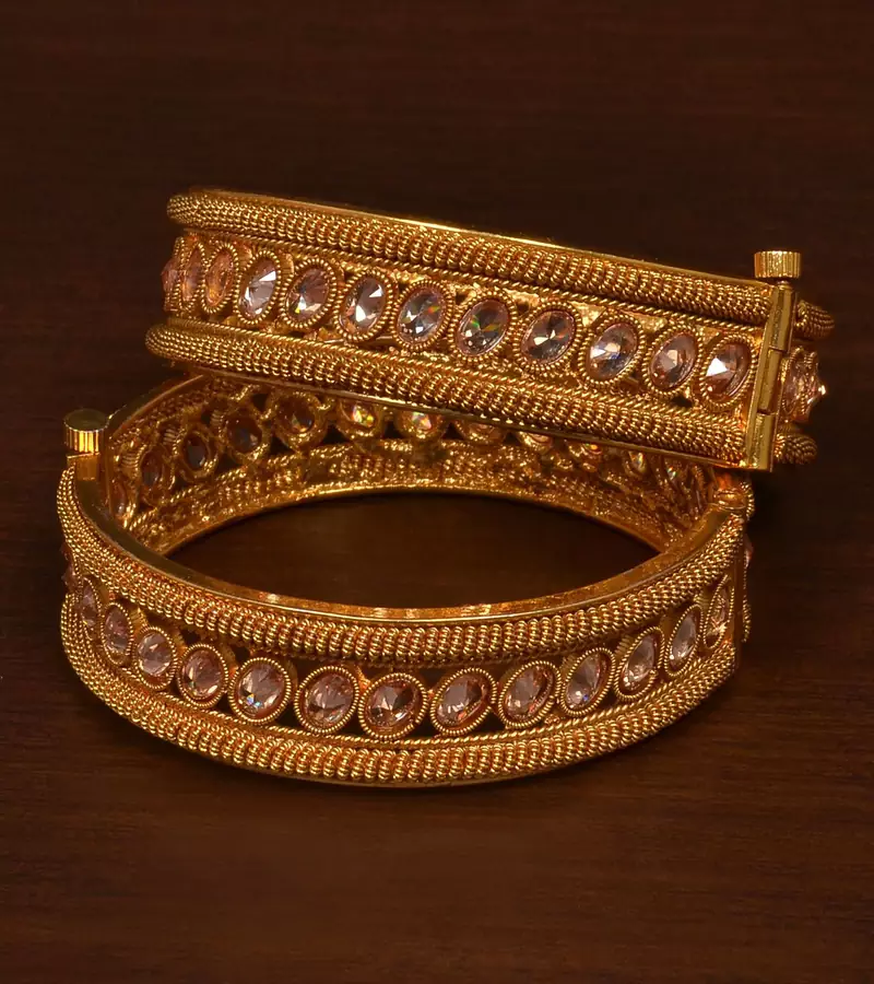 Stone Embellished Copper Made Gheru Adjustable Bangles BD466