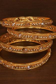 Stone Embellished Copper Made Gheru Bangles BD468