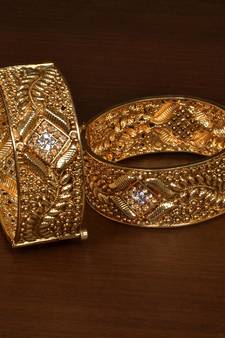 Stone Embellished Copper Made Gheru Adjustable Bangles BD469