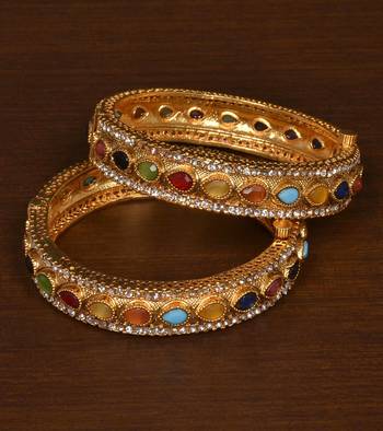 Stone Embellished Copper Made Gheru Adjustable Bangles BD470 1