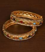 Stone Embellished Copper Made Gheru Adjustable Bangles BD470