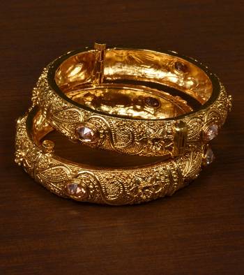 Stone Embellished Copper Made Gheru Adjustable Bangles BD472 1