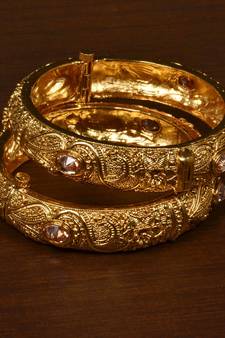 Stone Embellished Copper Made Gheru Adjustable Bangles BD472