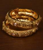 Stone Embellished Copper Made Gheru Adjustable Bangles BD472