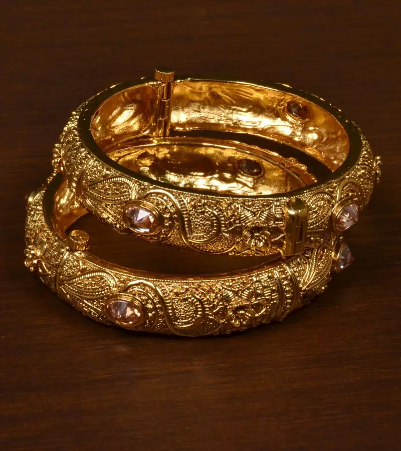 Stone Embellished Copper Made Gheru Adjustable Bangles BD472