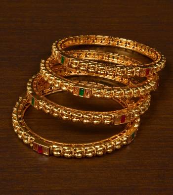 Stone Embellished Copper Made Gheru Bangles BD474 1