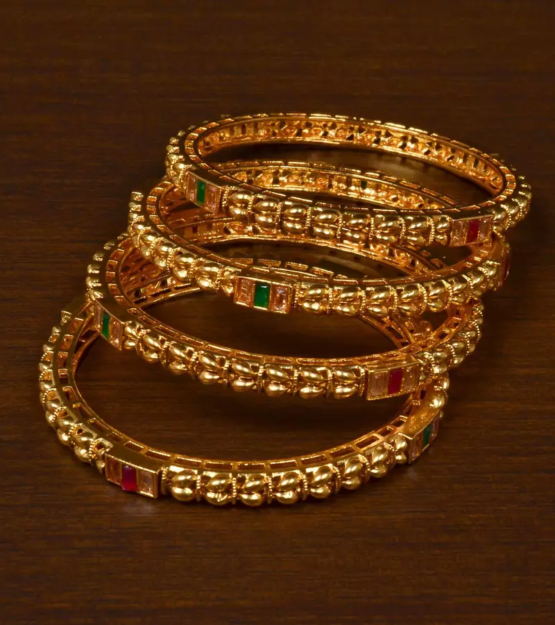 Stone Embellished Copper Made Gheru Bangles BD474