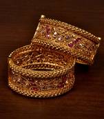 Stone Embellished Copper Made Gheru Adjustable Bangles BD475