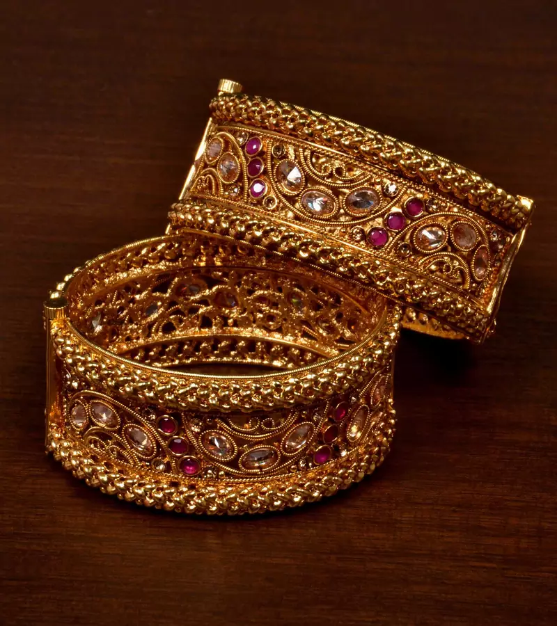 Stone Embellished Copper Made Gheru Adjustable Bangles BD475