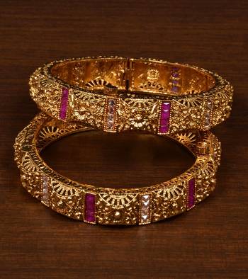 Stone Embellished Copper Made Gheru Adjustable Bangles BD476 1