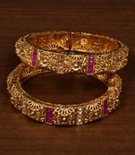 Stone Embellished Copper Made Gheru Adjustable Bangles BD476