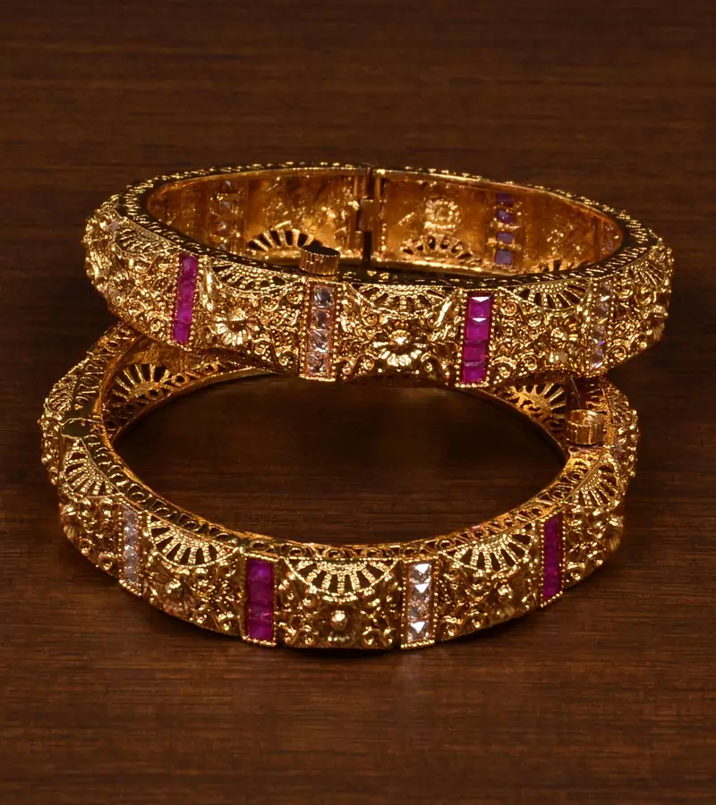 Stone Embellished Copper Made Gheru Adjustable Bangles BD476