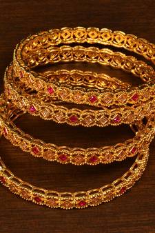 Stone Embellished Copper Made Gheru Bangles BD477