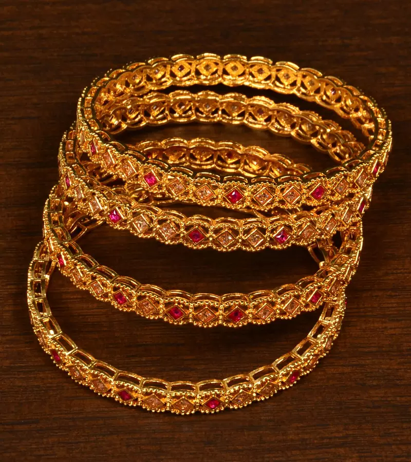 Stone Embellished Copper Made Gheru Bangles BD477