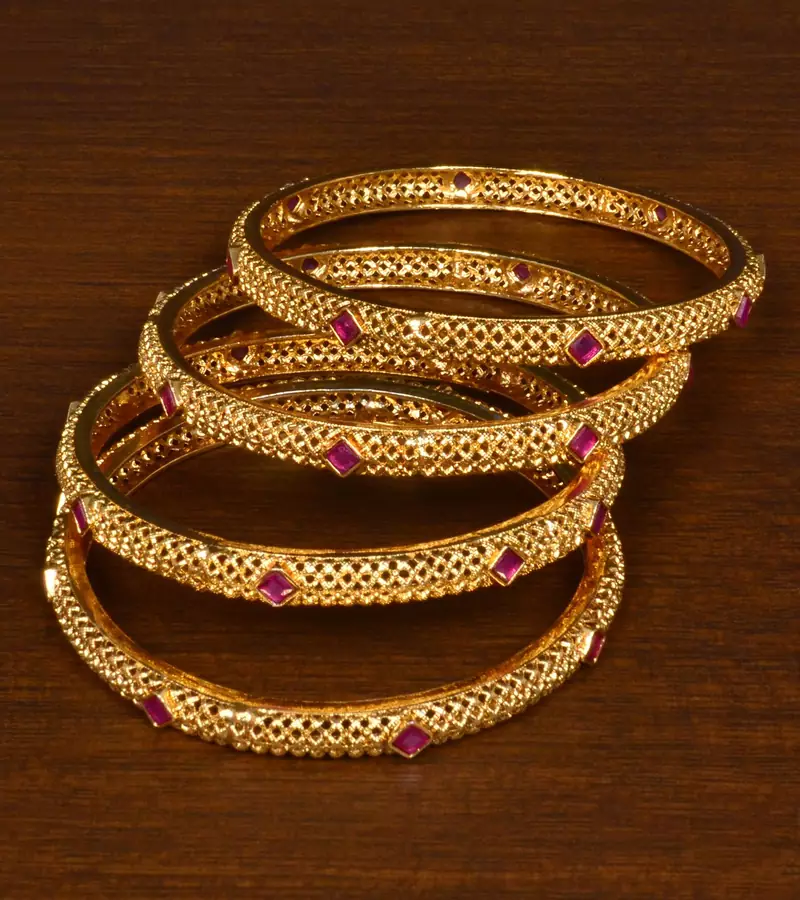 Stone Embellished Copper Made Gheru Bangles BD479