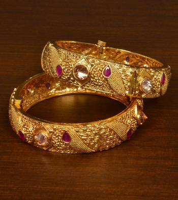 Stone Embellished Copper Made Gheru Adjustable Bangles BD480 1