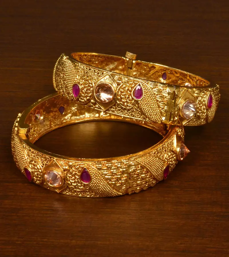 Stone Embellished Copper Made Gheru Adjustable Bangles BD480