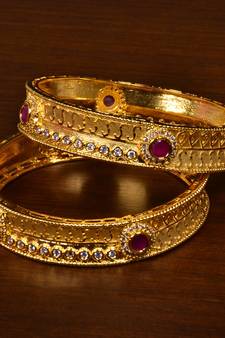 Gold Plated Stone and Ruby Embellished Designer Bangles BD481