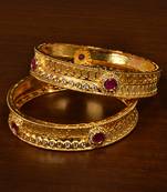 Gold Plated Stone and Ruby Embellished Designer Bangles BD481