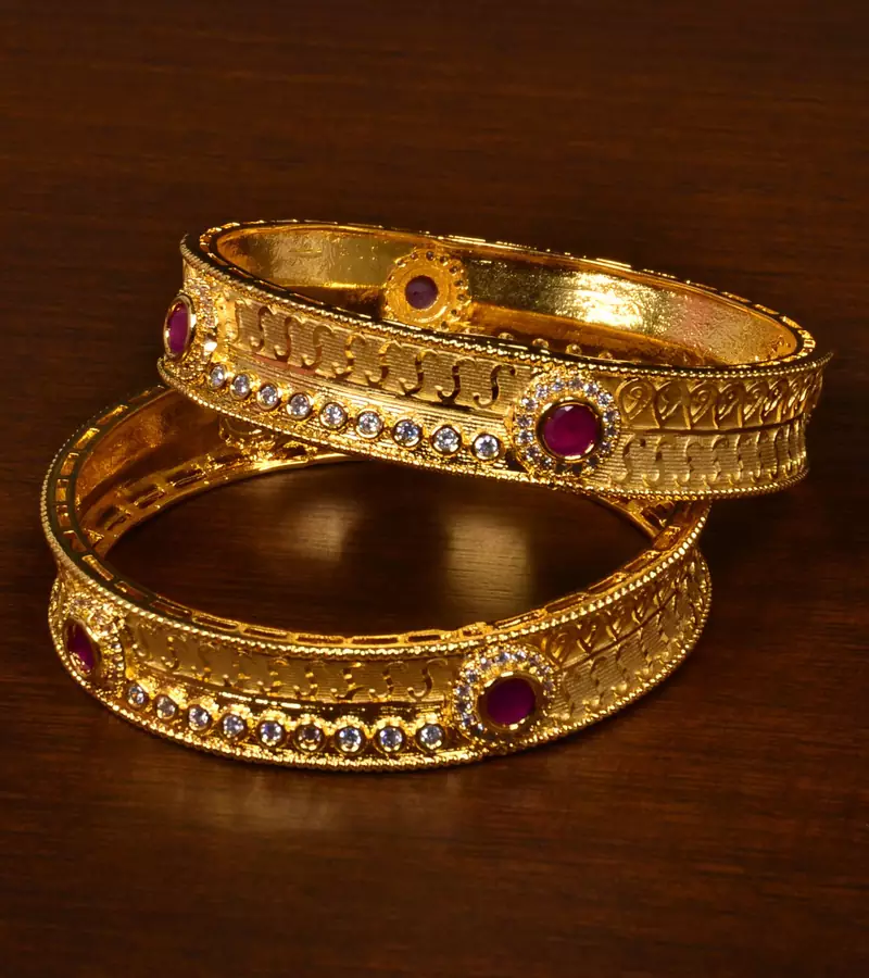 Gold Plated Stone and Ruby Embellished Designer Bangles BD481