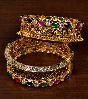 Semi Precious Stone Embellished Adjustable Designer Bangles BD482 1