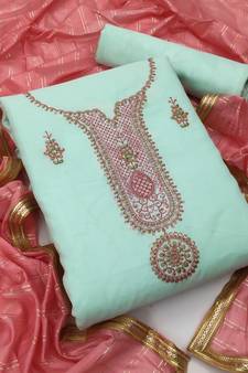 Sky-blue embroidered chanderi salwar