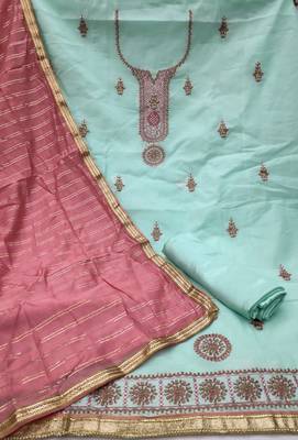 Sky-blue embroidered chanderi salwar 2