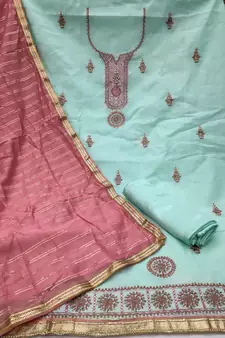Sky-blue embroidered chanderi salwar