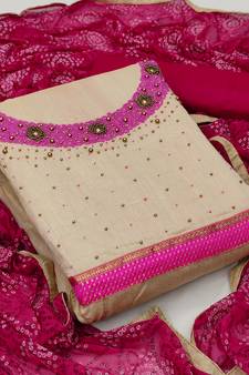 Beige hand embroidery cotton poly salwar