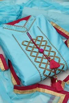 Sky-blue embroidered chanderi salwar