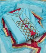 Sky-blue embroidered chanderi salwar