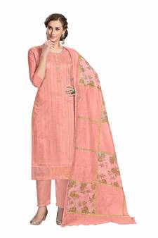 Light-pink hand embroidery chanderi salwar