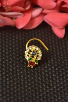 Gold Sizzling Peacock Graceful Designer Nosepins Diamond nose ring or Nose Pin