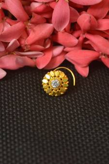 Designer Gold cubic zirconia nose ring or Nose Pin