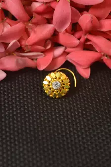 Designer Gold cubic zirconia nose ring or Nose Pin