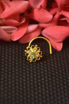 Elite bejeweled designer Meenakari gold diamond nose ring or nose pin
