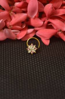 Pink Elite bejeweled designer gold diamond nose ring or nose pin