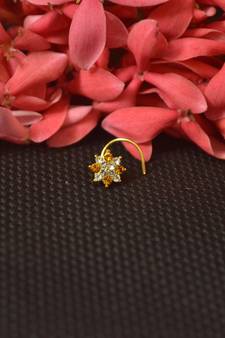 Yellow Sizzling graceful designer gold diamond nose ring or nose pin