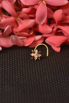 Red Designer Gold cubic zirconia nose ring or Nose Pin