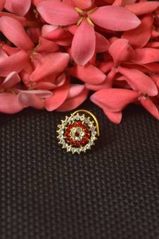 Red Sizzling graceful designer gold diamond nose ring or nose pin