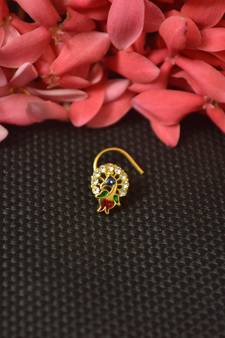 Elite bejeweled designer Meenakari gold diamond nose ring or nose pin